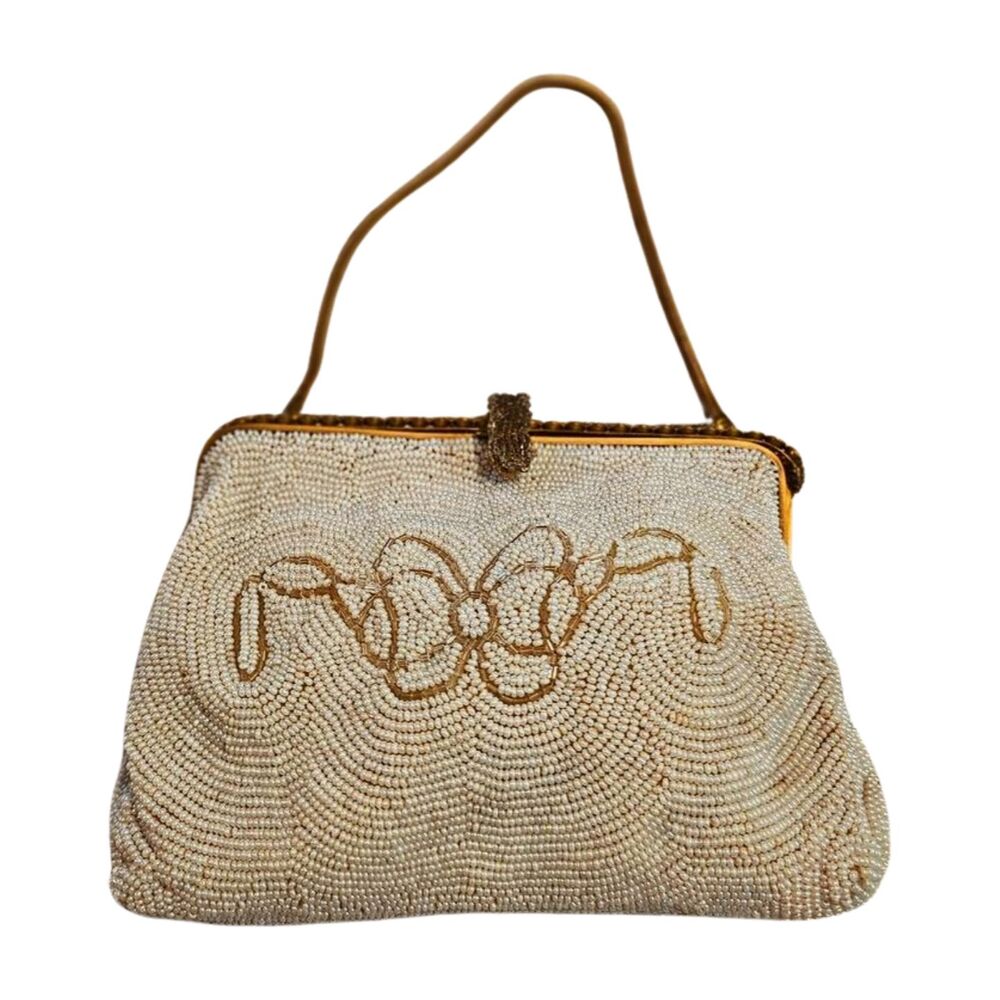 VINTAGE Beaded PURSE 1950s HANDMADE Paris France JOYCE MORGAN Crystal Accents